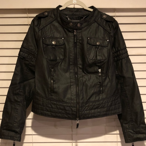 Blanc Noir Faux Leather Moto Jacket Xl 